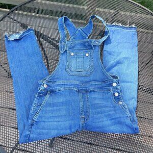 7 For All Mankind Womens Denim Blue Bib Overalls Fringe Hem Cotton Blend Size XS